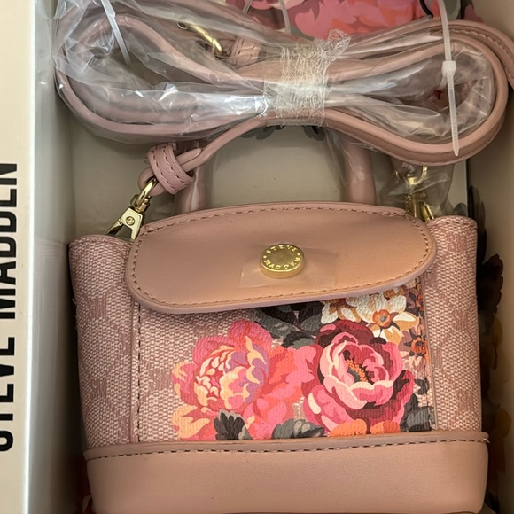 🆕 STEVE MADDEN Micro Flower Floral Top Handle Crossbody Purse Bag BLUSH PINK - Picture 4 of 11